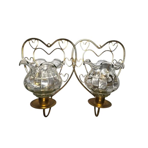 Vintage Home Interiors Metal Heart Candle Holders Wall Display - Picture 2 of 3